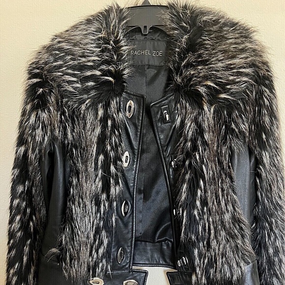 Rachel Zoe Women's Fur leather Jacket size 8 Black
